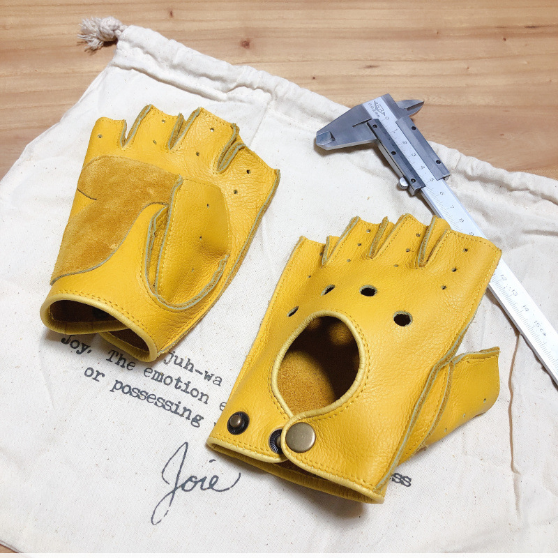 Leather Driving Glove - Rękawice motocyklowe retro lokomotywa skórzane bez